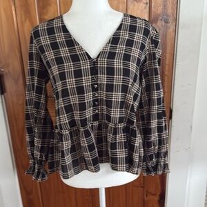 Madewell Black and Cream Plaid Shirt